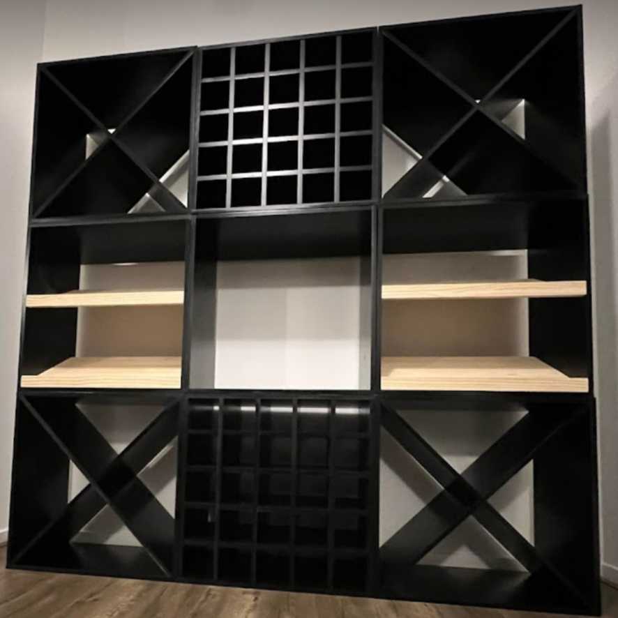 14 Bottles Display Wine Rack - Natural Pine-Rich Black-Mahogany-Interior Natural Pine- Cellar Wall- 24561912