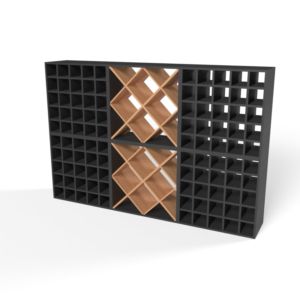 160 Bottles Diamond Wine Rack Set - Natural Pine-Rich Black-Mahogany Brown-Interior Rich Black-Interior Natural Pine- Cellar Wall- 98136497