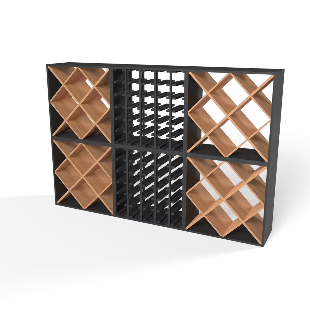 180 Bottles Diamond Wine Rack Set - Style 1 - Natural Pine-Rich Black-Mahogany Brown-Interior Rich Black-Interior Natural Pine- Cellar Wall- 50528270
