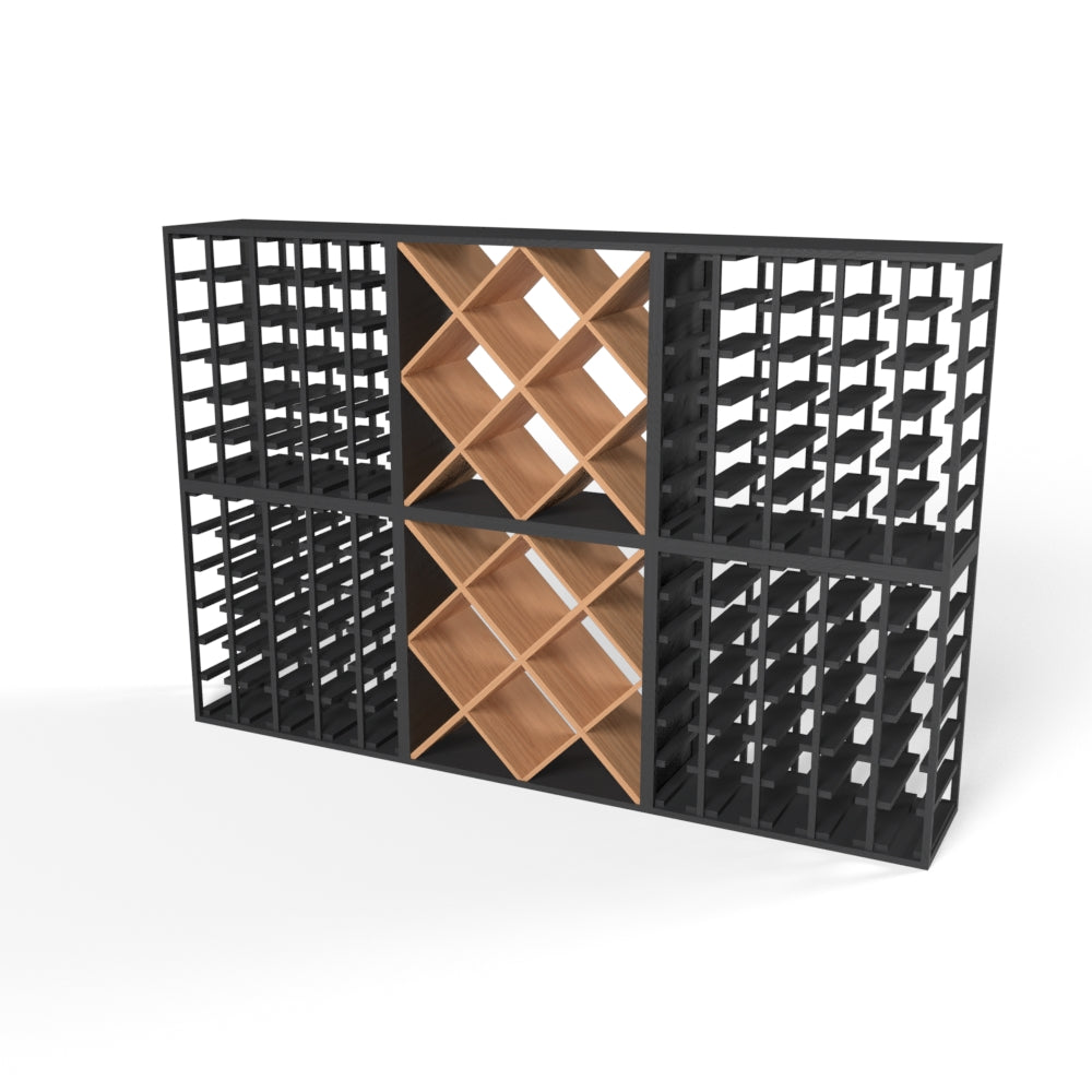 180 Bottles Diamond Wine Rack Set - Style 2 - Natural Pine-Rich Black-Mahogany Brown-Interior Rich Black-Interior Natural Pine- Cellar Wall- 94137490