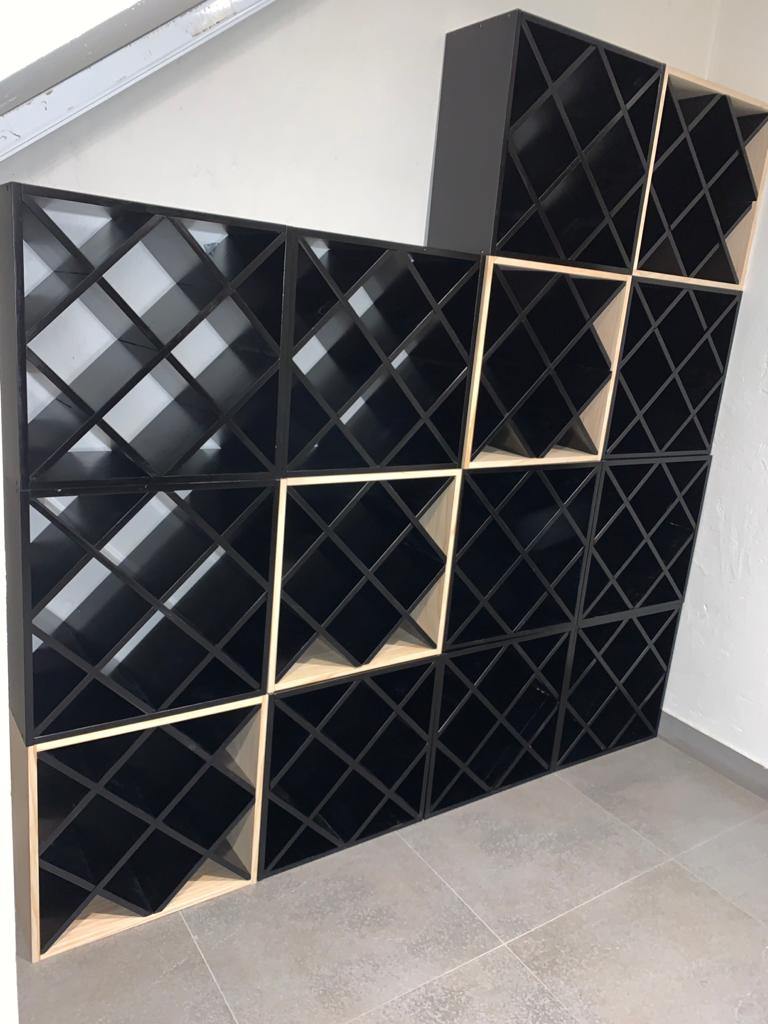 Diamond Cube 30 Bottles Wine Rack - Natural Pine-Rich Black-Mahogany-Interior Natural Pine-Interior Rich Black- Cellar Wall- 50773931