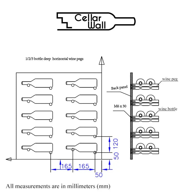 Double Bottle Wine Peg - Silver-Black-Gold-Rose Gold- Cellar Wall- 96875499