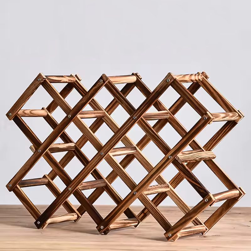 Foldable Grid Wooden Wine Holder - Natural / 3 Grids-Natural / 5 Grids-Natural / 6 Grids-Natural / 10 Grids-Brown / 3 Grids- Cellar Wall- 59040247