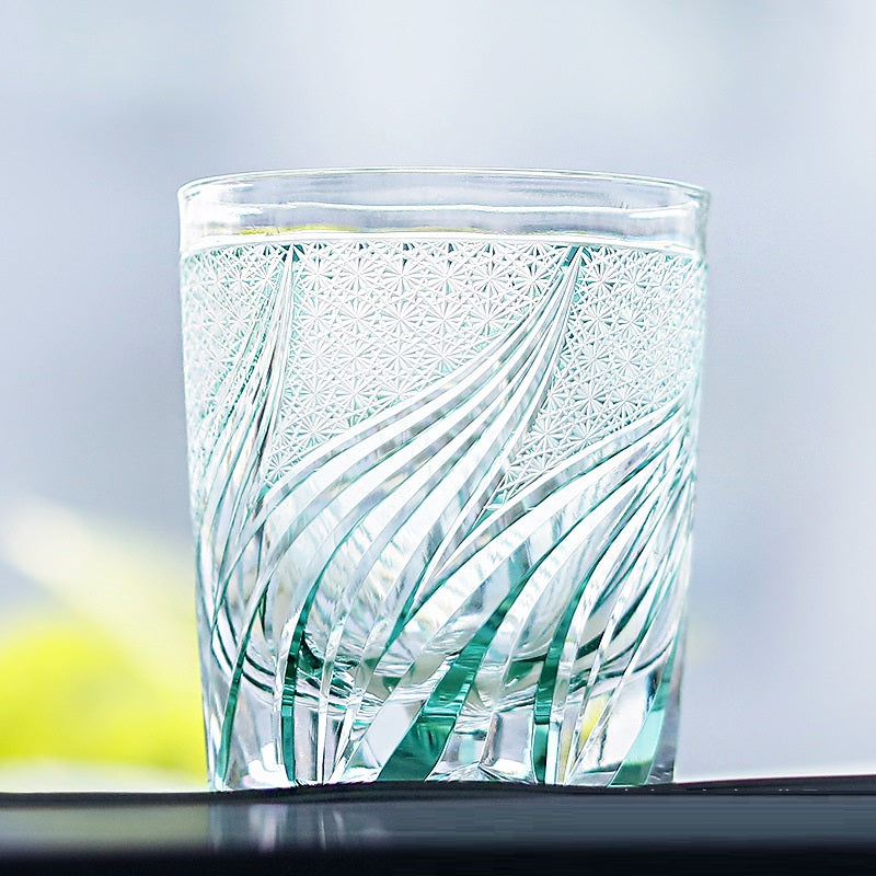Household Carved Japanese Style Edo Cut Crystal Glasses - Blue Bright-Blue Butterfly Return-Green- Cellar Wall- 83268476