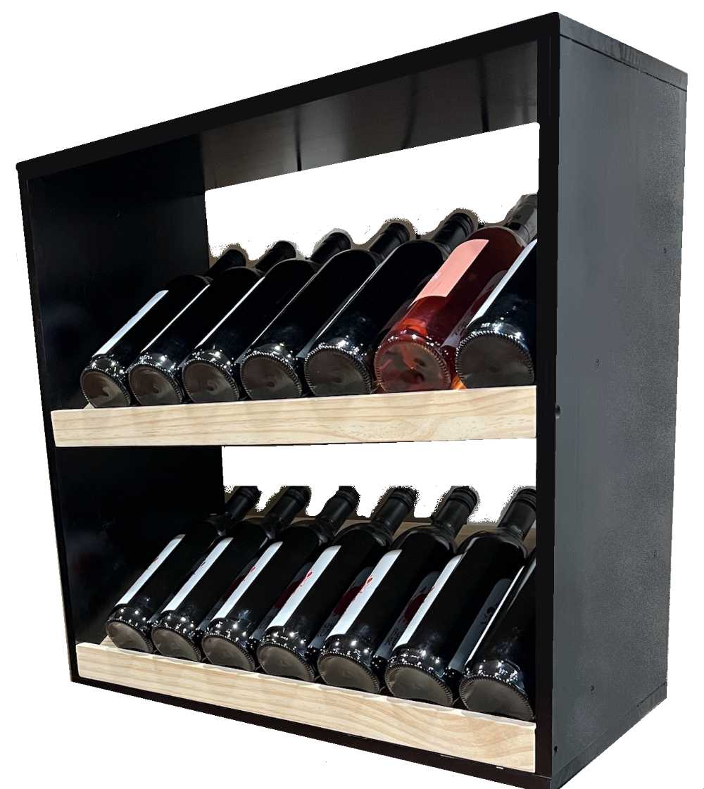 14 Bottles Display Wine Rack - Natural Pine-Rich Black-Mahogany-Interior Natural Pine- Cellar Wall- 51629728