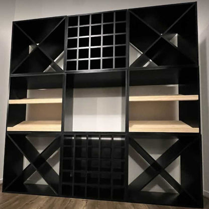 14 Bottles Display Wine Rack - Natural Pine-Rich Black-Mahogany-Interior Natural Pine- Cellar Wall- 24561912