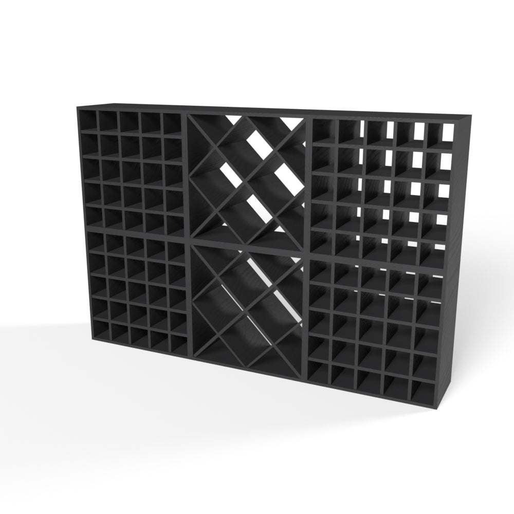 160 Bottles Diamond Wine Rack Set - Natural Pine-Rich Black-Mahogany Brown-Interior Rich Black-Interior Natural Pine- Cellar Wall- 46083473