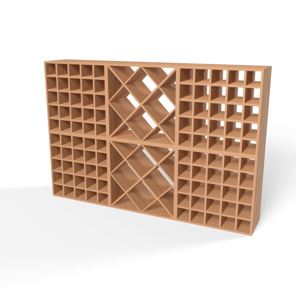 160 Bottles Diamond Wine Rack Set - Natural Pine-Rich Black-Mahogany Brown-Interior Rich Black-Interior Natural Pine- Cellar Wall- 82226545