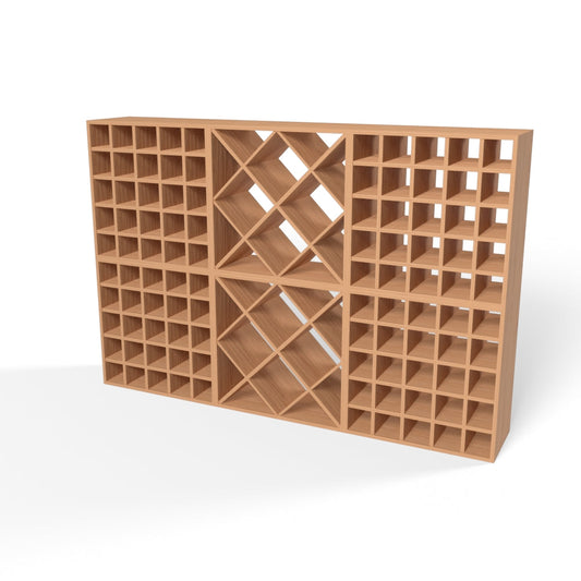 160 Bottles Diamond Wine Rack Set - Natural Pine-Rich Black-Mahogany Brown-Interior Rich Black-Interior Natural Pine- Cellar Wall- 82226545