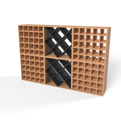 160 Bottles Diamond Wine Rack Set - Natural Pine-Rich Black-Mahogany Brown-Interior Rich Black-Interior Natural Pine- Cellar Wall- 16055507