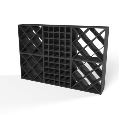 170 Bottles Diamond Wine Rack Set - Natural Pine-Rich Black-Mahogany Brown-Interior Rich Black-Interior Natural Pine- Cellar Wall- 7002439