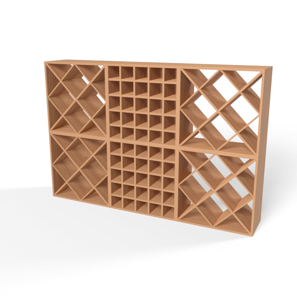 170 Bottles Diamond Wine Rack Set - Natural Pine-Rich Black-Mahogany Brown-Interior Rich Black-Interior Natural Pine- Cellar Wall- 74020211