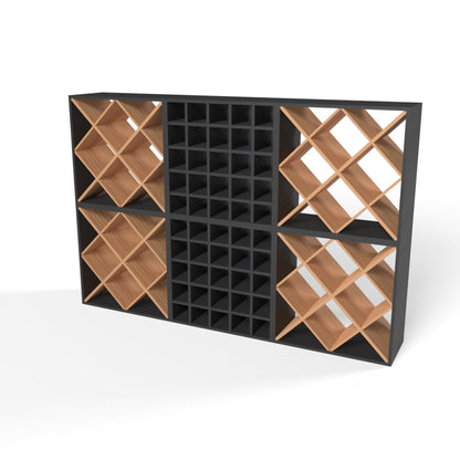 170 Bottles Diamond Wine Rack Set - Natural Pine-Rich Black-Mahogany Brown-Interior Rich Black-Interior Natural Pine- Cellar Wall- 49066228