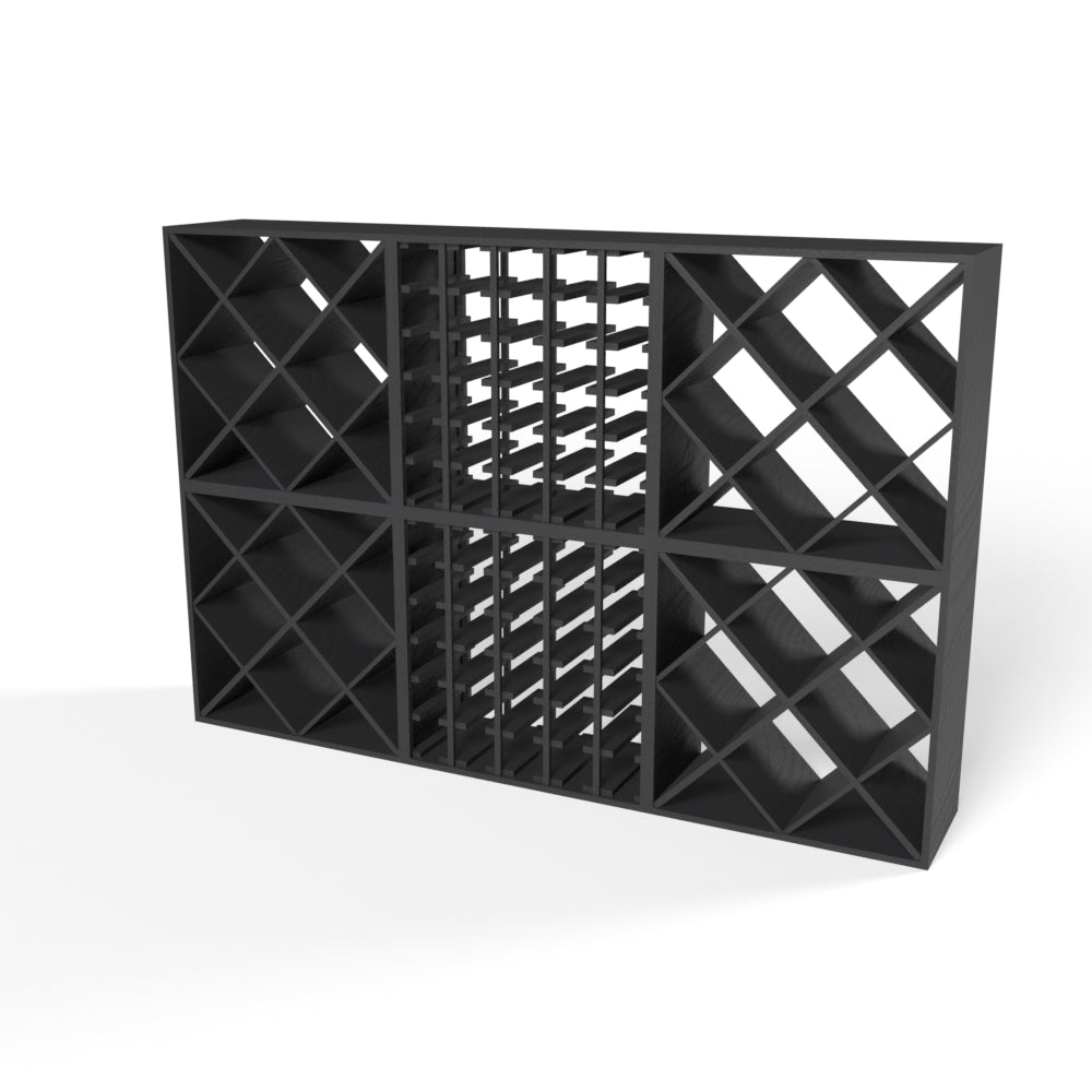 180 Bottles Diamond Wine Rack Set - Style 1 - Natural Pine-Rich Black-Mahogany Brown-Interior Rich Black-Interior Natural Pine- Cellar Wall- 78801962