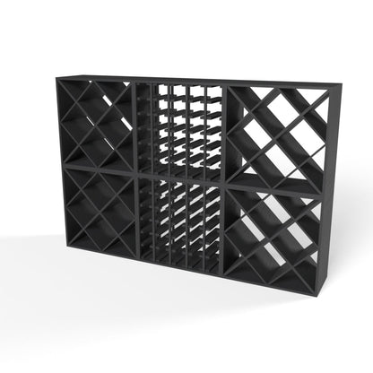 180 Bottles Diamond Wine Rack Set - Style 1 - Natural Pine-Rich Black-Mahogany Brown-Interior Rich Black-Interior Natural Pine- Cellar Wall- 78801962