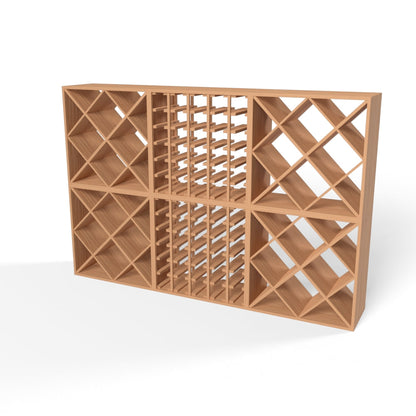 180 Bottles Diamond Wine Rack Set - Style 1 - Natural Pine-Rich Black-Mahogany Brown-Interior Rich Black-Interior Natural Pine- Cellar Wall- 61118678