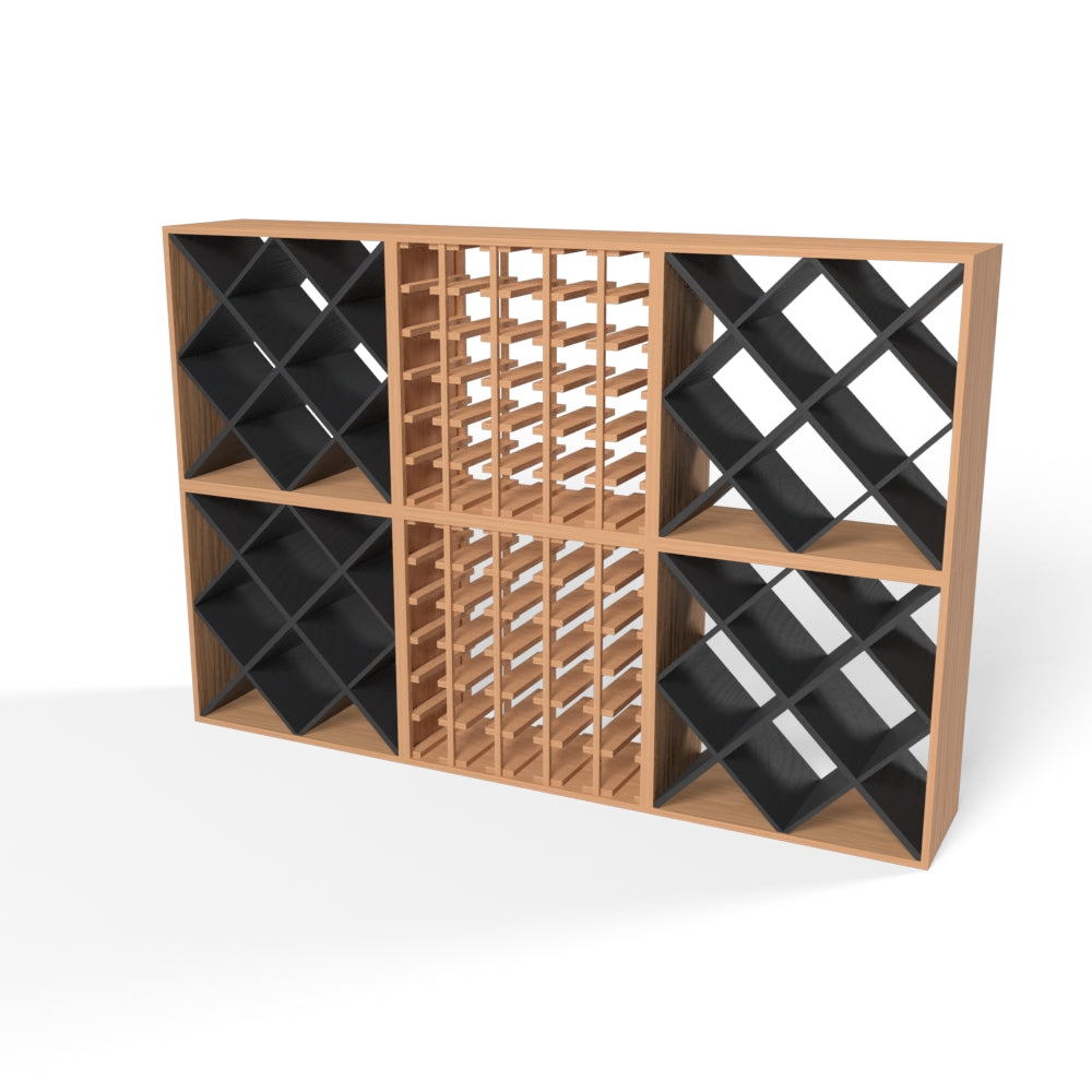 180 Bottles Diamond Wine Rack Set - Style 1 - Natural Pine-Rich Black-Mahogany Brown-Interior Rich Black-Interior Natural Pine- Cellar Wall- 38127754