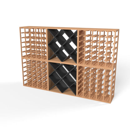 180 Bottles Diamond Wine Rack Set - Style 2 - Natural Pine-Rich Black-Mahogany Brown-Interior Rich Black-Interior Natural Pine- Cellar Wall- 33822221