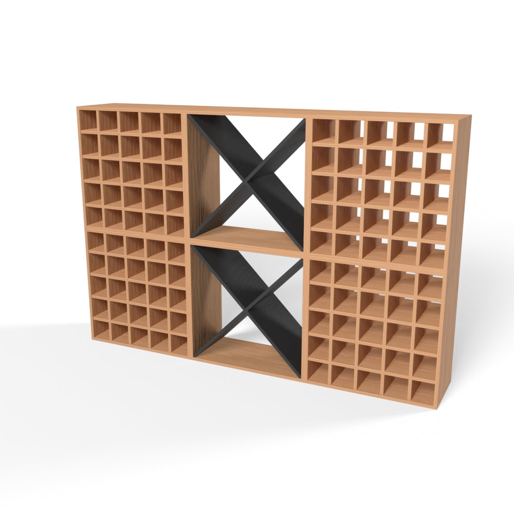 180 Bottles Wine Rack Set - Natural Pine-Rich Black-Mahogany Brown-Interior Rich Black-Interior Natural Pine- Cellar Wall- 461888