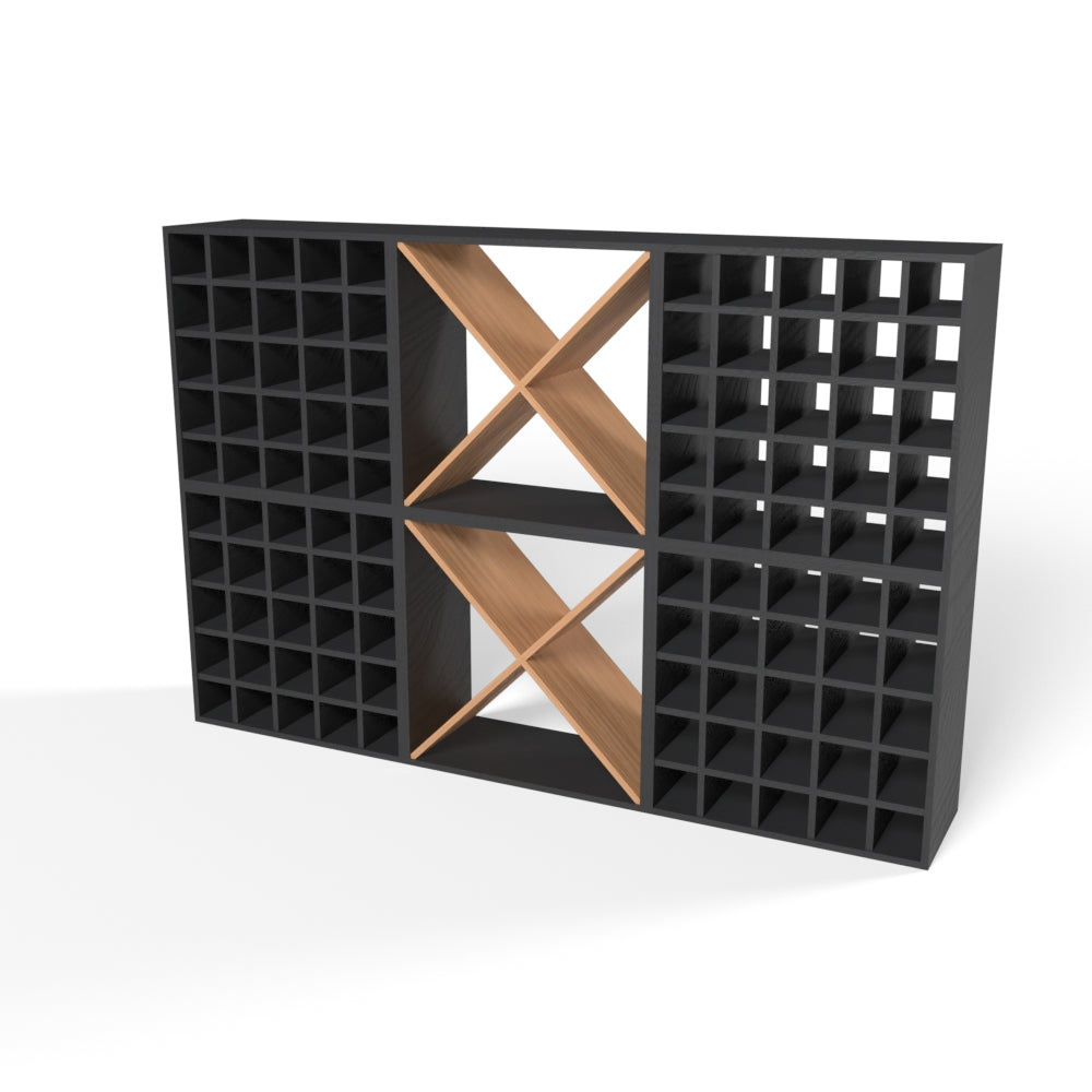 180 Bottles Wine Rack Set - Natural Pine-Rich Black-Mahogany Brown-Interior Rich Black-Interior Natural Pine- Cellar Wall- 38719839