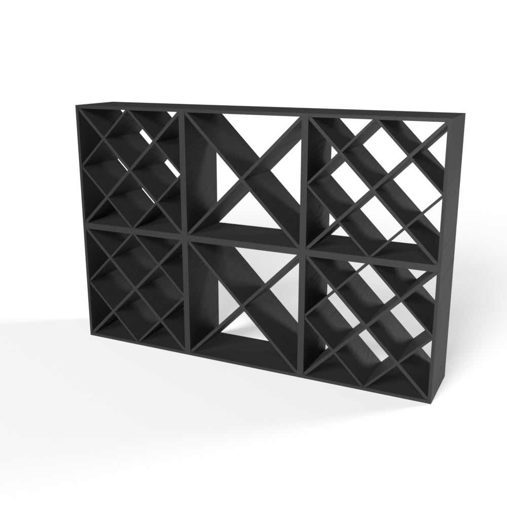 200 Bottles Diamond Wine Rack Set - Natural Pine-Rich Black-Mahogany Brown-Interior Rich Black-Interior Natural Pine- Cellar Wall- 96465062