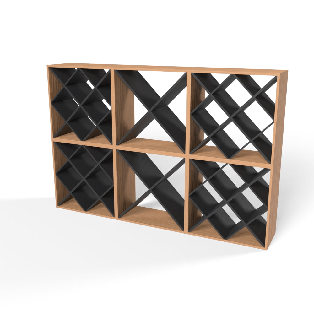 200 Bottles Diamond Wine Rack Set - Natural Pine-Rich Black-Mahogany Brown-Interior Rich Black-Interior Natural Pine- Cellar Wall- 25798182