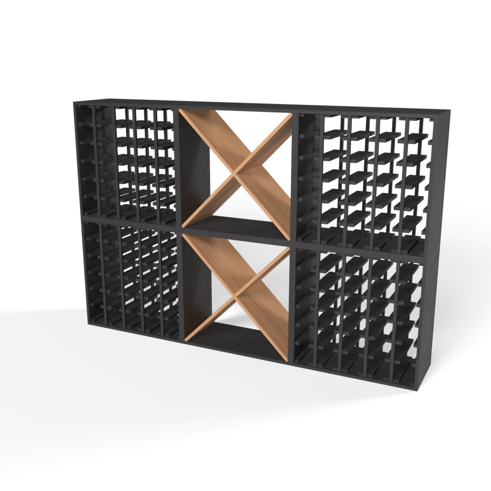 200 Bottles Wine Rack Set - Natural Pine-Rich Black-Mahogany Brown-Interior Rich Black-Interior Natural Pine- Cellar Wall- 3643306