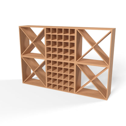 210 Bottles Wine Rack Set - Natural Pine-Rich Black-Mahogany Brown-Interior Rich Black-Interior Natural Pine- Cellar Wall- 10715318