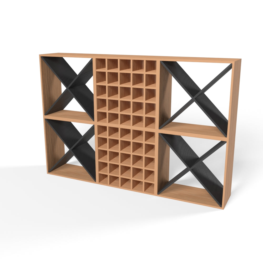 210 Bottles Wine Rack Set - Natural Pine-Rich Black-Mahogany Brown-Interior Rich Black-Interior Natural Pine- Cellar Wall- 99012995