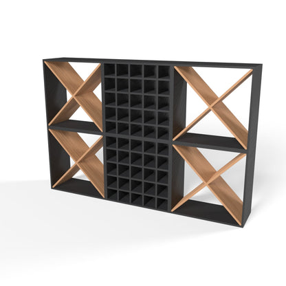 210 Bottles Wine Rack Set - Natural Pine-Rich Black-Mahogany Brown-Interior Rich Black-Interior Natural Pine- Cellar Wall- 50654426