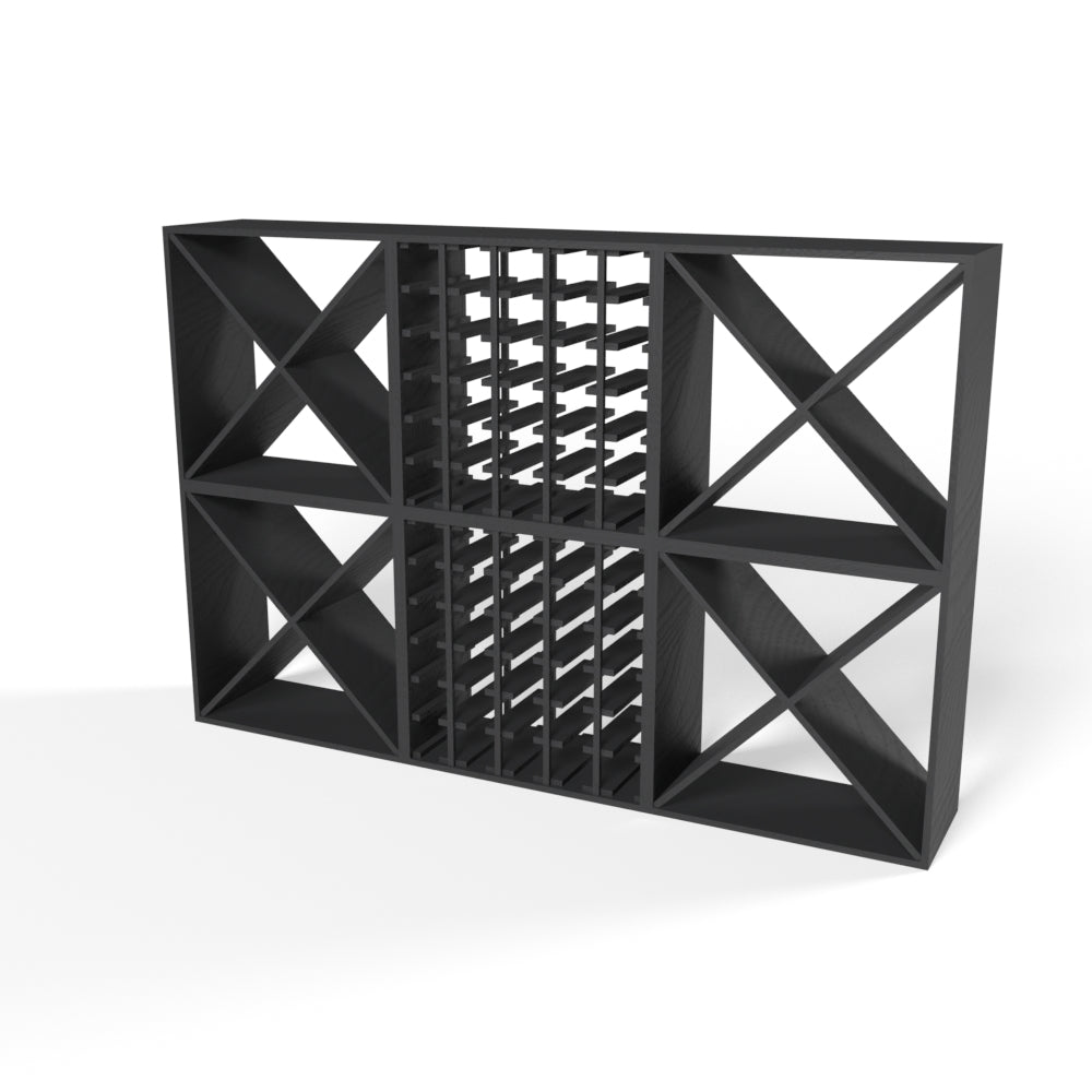 220 Bottles Wine Rack Set - Natural Pine-Rich Black-Mahogany Brown-Interior Rich Black-Interior Natural Pine- Cellar Wall- 84042754