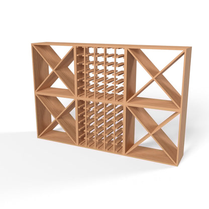 220 Bottles Wine Rack Set - Natural Pine-Rich Black-Mahogany Brown-Interior Rich Black-Interior Natural Pine- Cellar Wall- 64697057