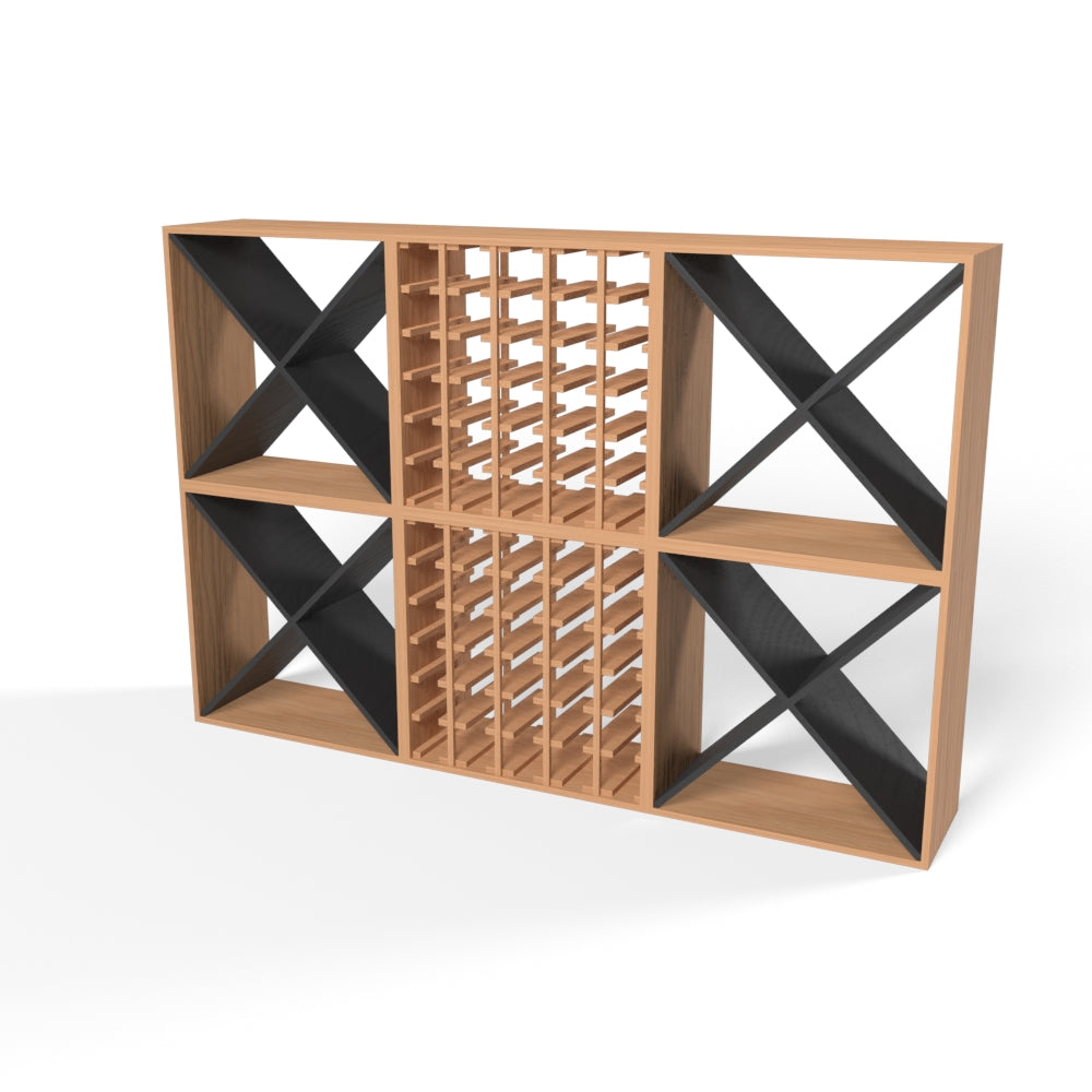 220 Bottles Wine Rack Set - Natural Pine-Rich Black-Mahogany Brown-Interior Rich Black-Interior Natural Pine- Cellar Wall- 98742654