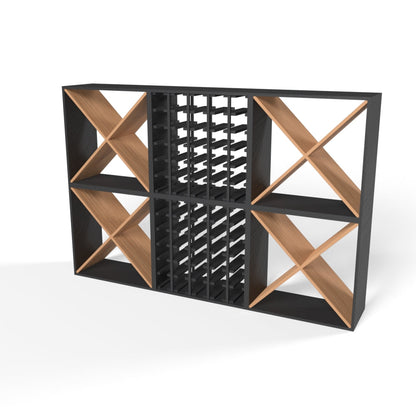 220 Bottles Wine Rack Set - Natural Pine-Rich Black-Mahogany Brown-Interior Rich Black-Interior Natural Pine- Cellar Wall- 7375681