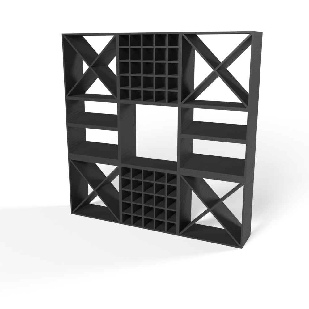 250 Bottles Wine Rack Set - Natural Pine-Rich Black-Interior Natural Pine- Cellar Wall- 30370280