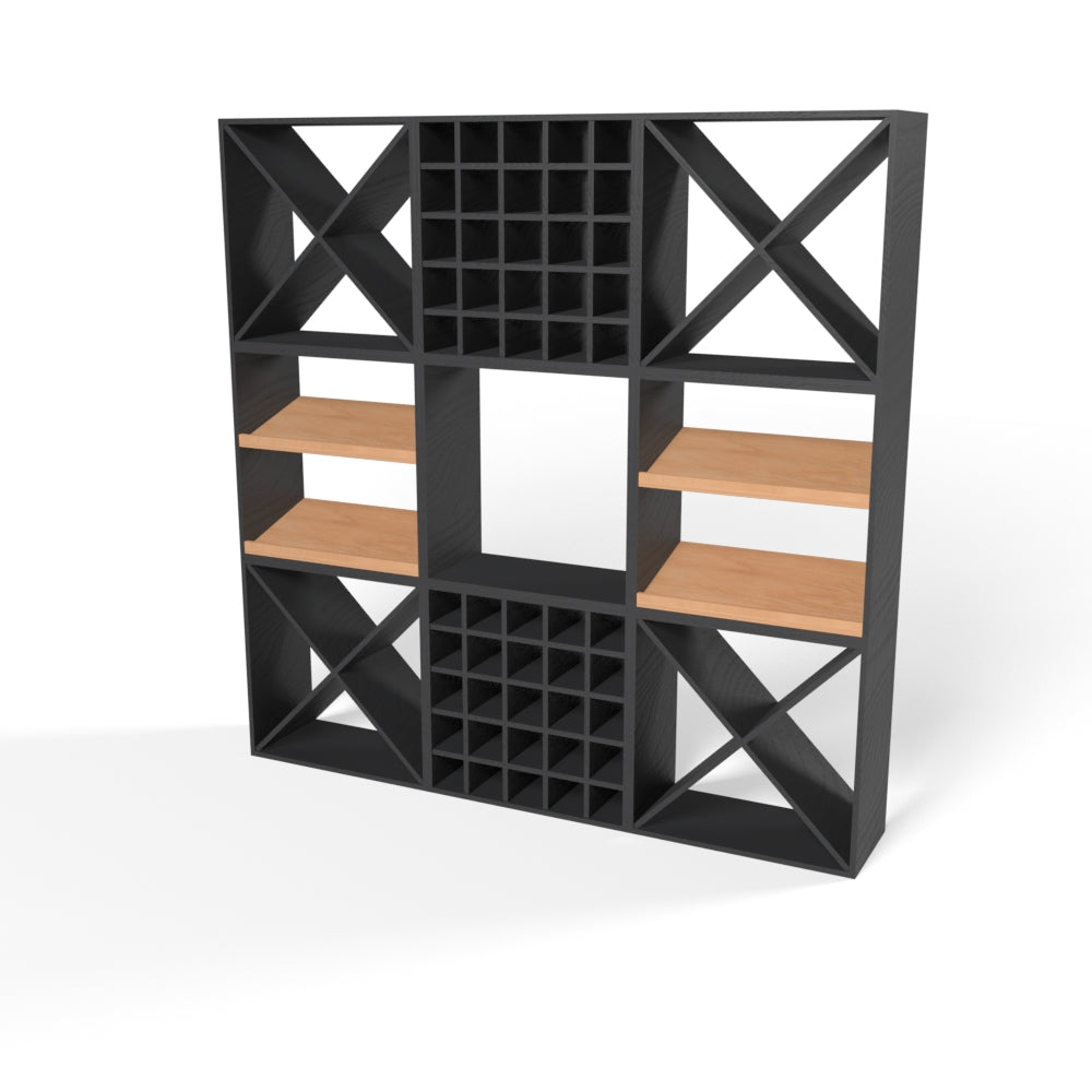 250 Bottles Wine Rack Set - Natural Pine-Rich Black-Interior Natural Pine- Cellar Wall- 66630051