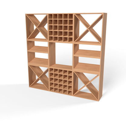 250 Bottles Wine Rack Set - Natural Pine-Rich Black-Interior Natural Pine- Cellar Wall- 21228972