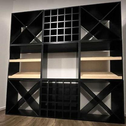 250 Bottles Wine Rack Set - Natural Pine-Rich Black-Interior Natural Pine- Cellar Wall- 12275123