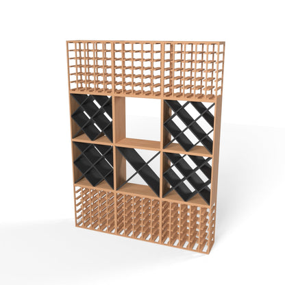 340 Bottles Wine Rack Set - Natural Pine-Rich Black-Mahogany Brown-Interior Natural Pine-Interior Rich Black- Cellar Wall- 6510401