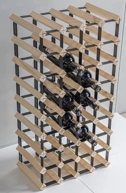 40 Bottles Classic Line Wine Rack - Natural Pine-Rich Black-Rustic-Mahogany Brown- Cellar Wall- 76208040