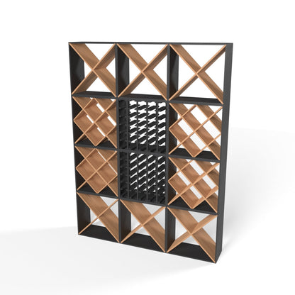 420 Bottles Wine Rack Set - Natural Pine-Rich Black-Mahogany Brown-Interior Natural Pine-Interior Rich Black- Cellar Wall- 44235741