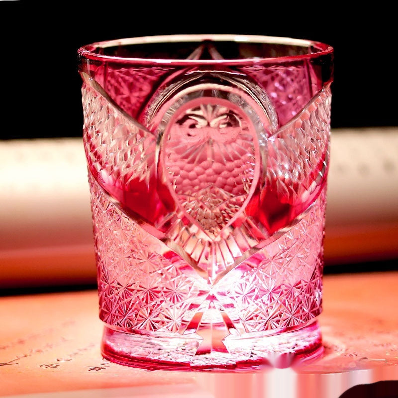 Crystal Glasses Hand Carved Golden Red Owl - Golden Red Owl- Cellar Wall- 81696327