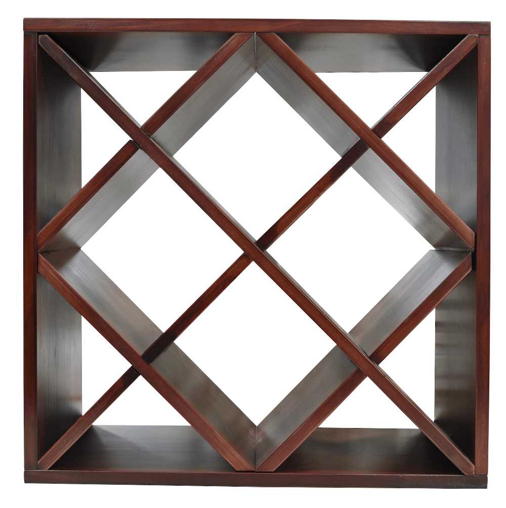 Diamond Cube 30 Bottles Wine Rack - Natural Pine-Rich Black-Mahogany-Interior Natural Pine-Interior Rich Black- Cellar Wall- 39605936