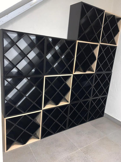 Diamond Cube 30 Bottles Wine Rack - Natural Pine-Rich Black-Mahogany-Interior Natural Pine-Interior Rich Black- Cellar Wall- 50773931