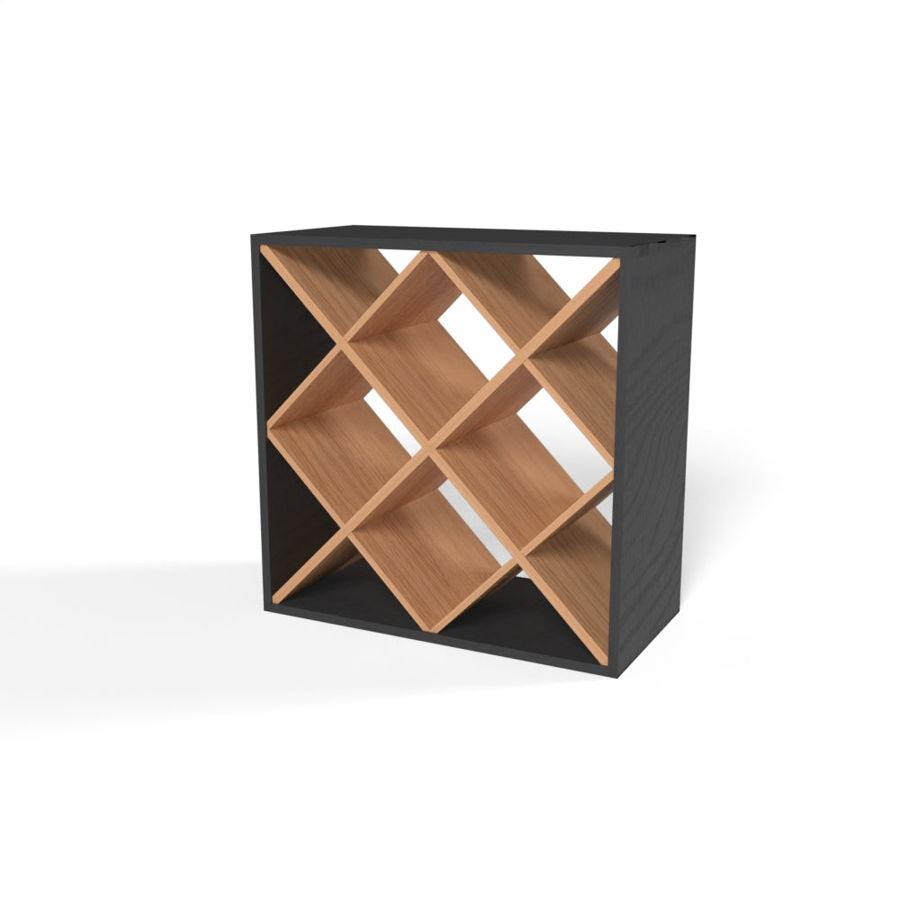 Diamond Cube 30 Bottles Wine Rack - Natural Pine-Rich Black-Mahogany-Interior Natural Pine-Interior Rich Black- Cellar Wall- 58896814