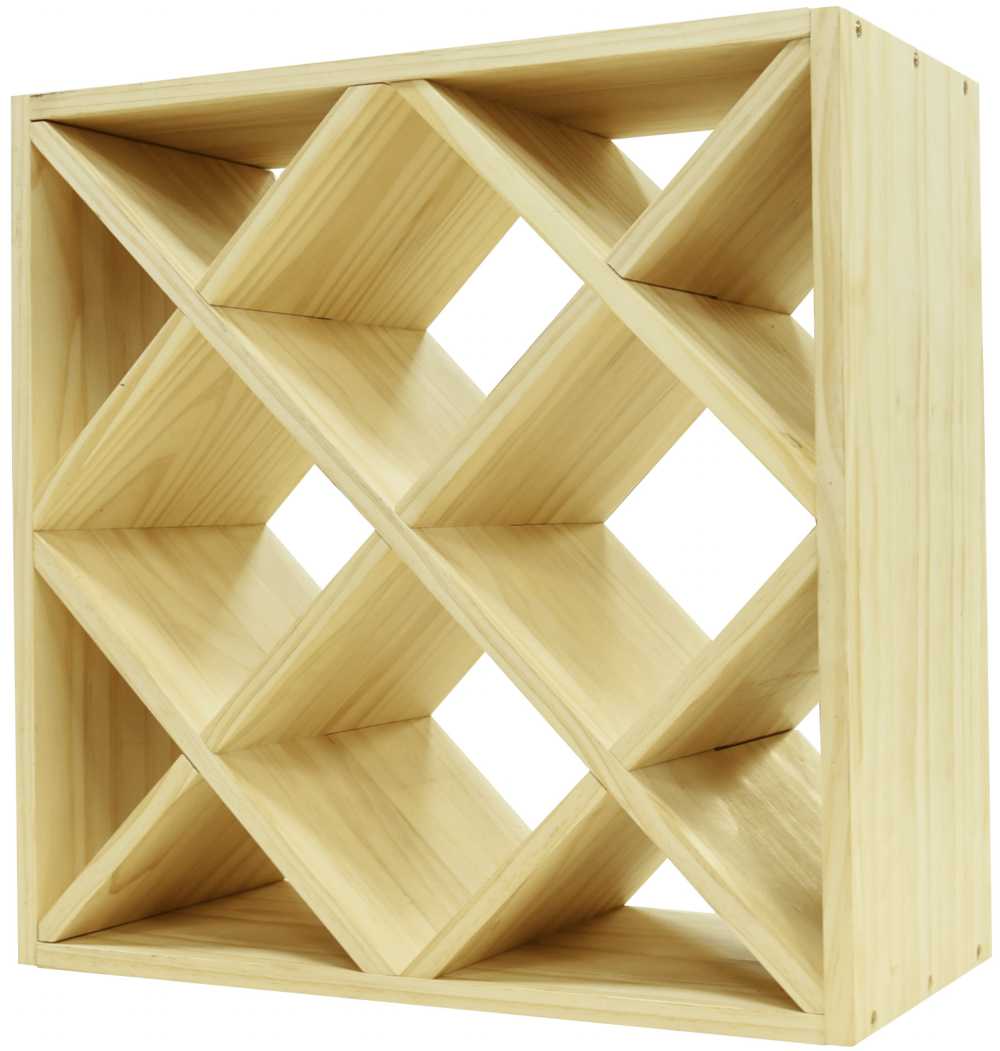 Diamond Cube 30 Bottles Wine Rack - Natural Pine-Rich Black-Mahogany-Interior Natural Pine-Interior Rich Black- Cellar Wall- 76640543