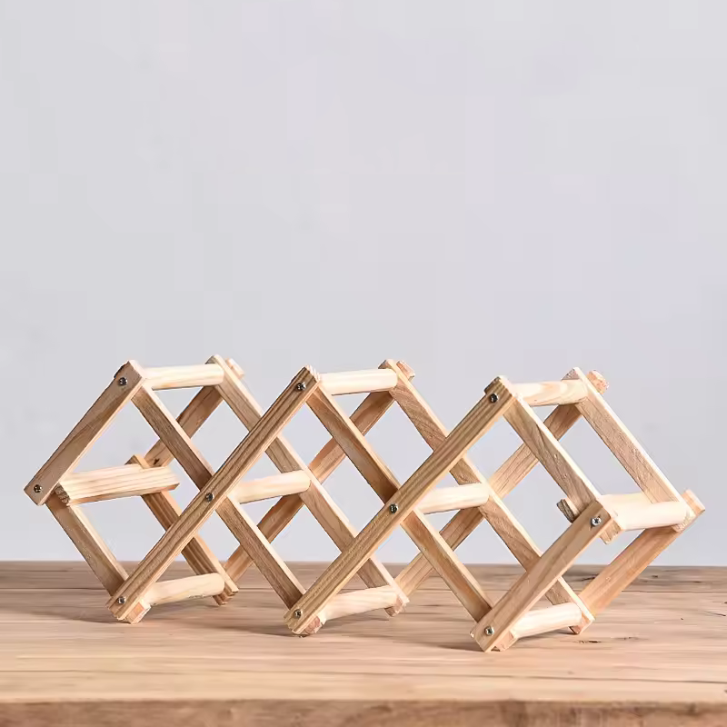 Foldable Grid Wooden Wine Holder - Natural / 3 Grids-Natural / 5 Grids-Natural / 6 Grids-Natural / 10 Grids-Brown / 3 Grids- Cellar Wall- 68314598