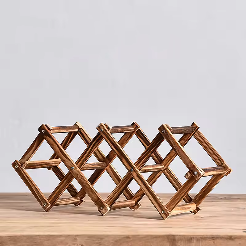 Foldable Grid Wooden Wine Holder - Natural / 3 Grids-Natural / 5 Grids-Natural / 6 Grids-Natural / 10 Grids-Brown / 3 Grids- Cellar Wall- 14035542