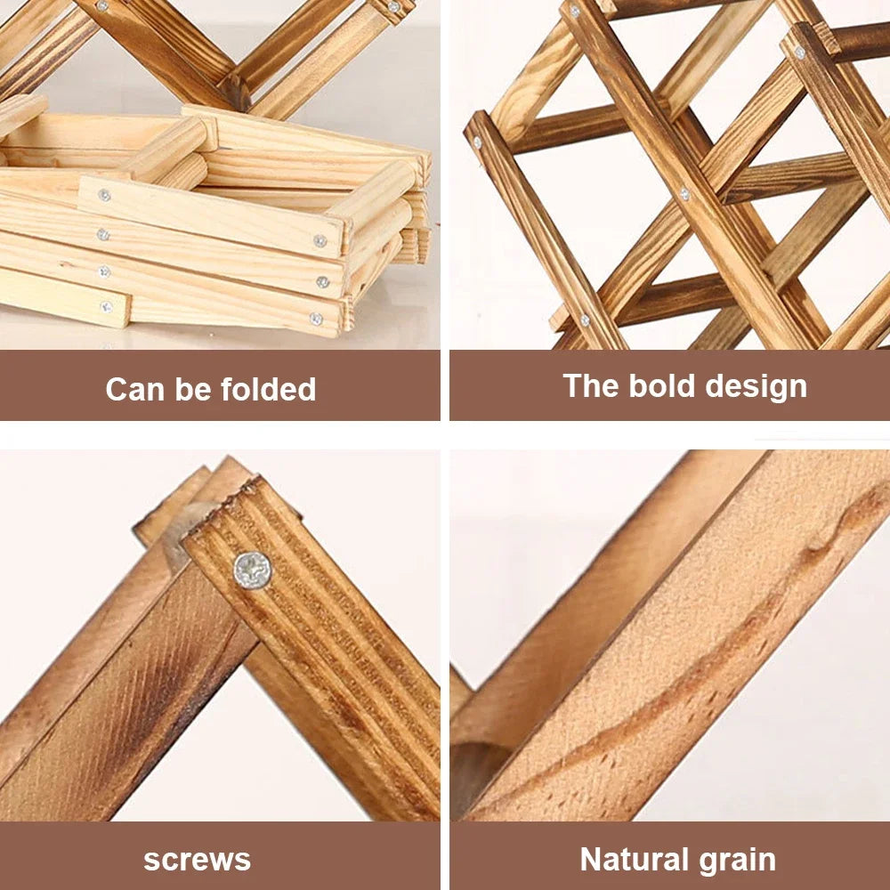 Foldable Grid Wooden Wine Holder - Natural / 3 Grids-Natural / 5 Grids-Natural / 6 Grids-Natural / 10 Grids-Brown / 3 Grids- Cellar Wall- 21909359