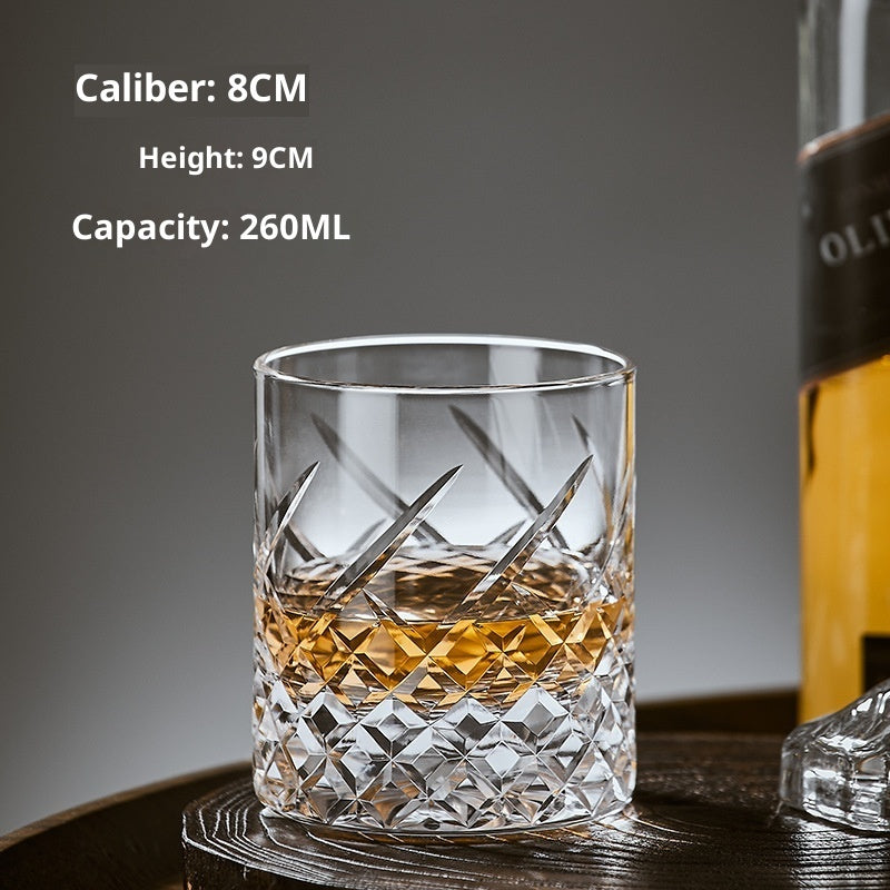 Hand Carved Whiskey Polished Carved Crystal Glasses - Short Sword Flower-Short SUNFLOWER-Short Circle Plaid-High Grid-High Sword Flower- Cellar Wall- 81929693